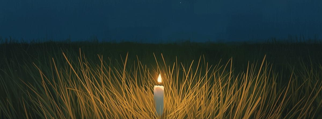 candle in an open field at night